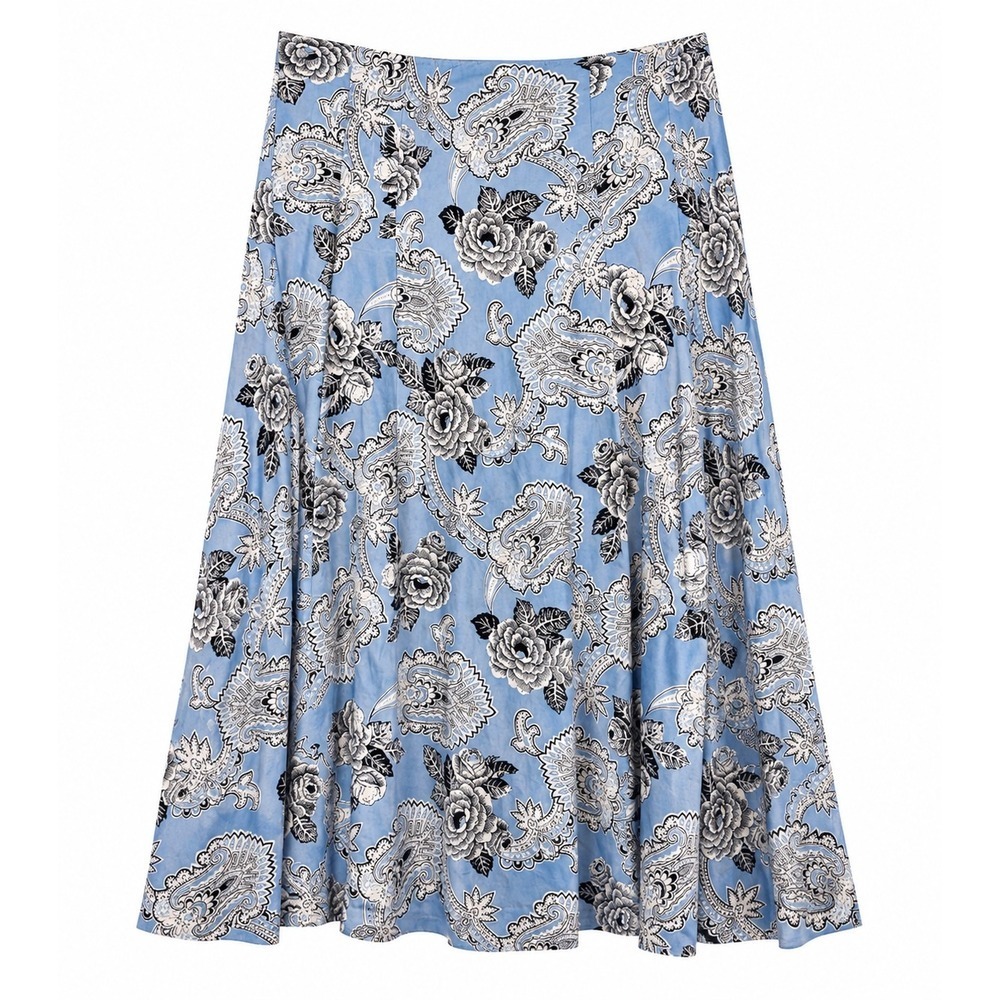 Talbots Blue Floral Paisley A-Line Skirt Size 8 Cotton Stretch Lined Midi
